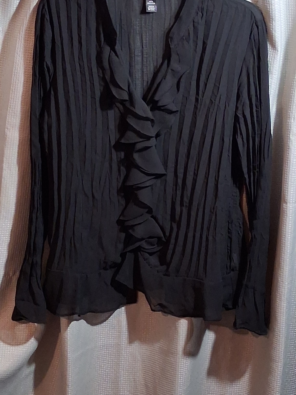 Style & Co. Black Ruffle Front V-Neck Blouse